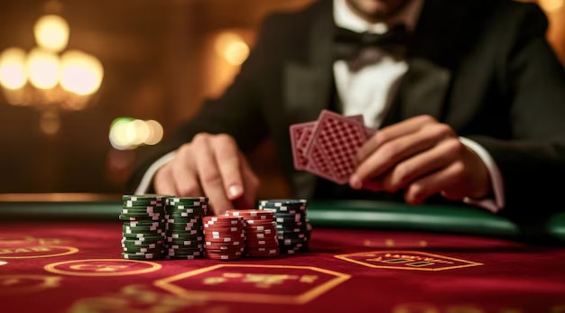 BandarQ live dealer table with cards and betting chips